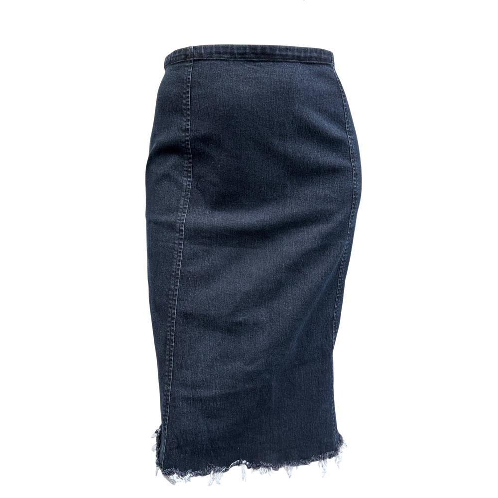 Spanner Denim Midi Skirt Vintage Y2K Dark Blue Wash Raw Hem Side Zip Grunge 12